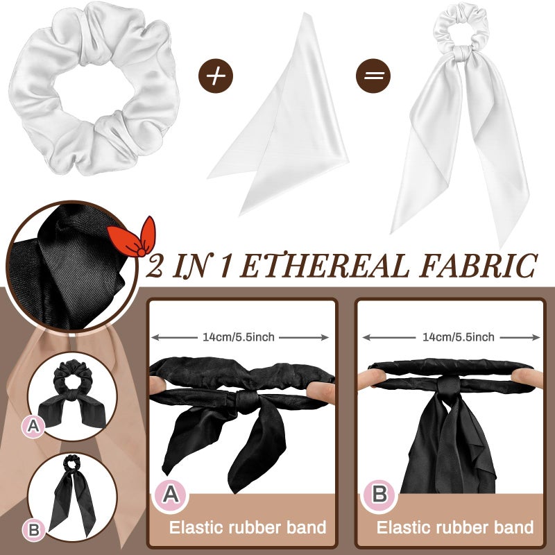 ميتلي مجموعة إكسسوارات الشعر من إم تي لي، 12 قطعة، للنساء: ربطات شعر، ربطات شعر مطاطية، ربطات أوشحة، ربطات شعر على شكل آذان أرنب، ربطات شعر من الحرير الساتان، ربطات أوشحة مزينة بفيونكات للنساء (أسود وأبيض). - Image 3